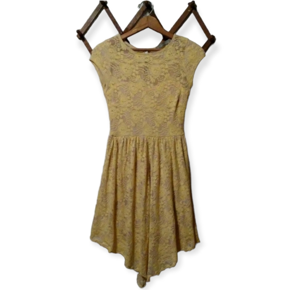 Finn & Clover Sheer Yellow Lace Lined Skater Dress